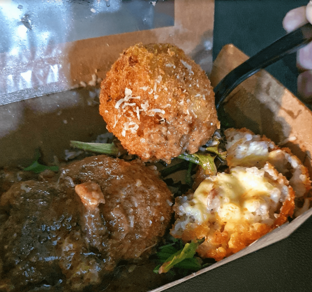 Golden Risotto Ball with Red Wine Beef Stew
