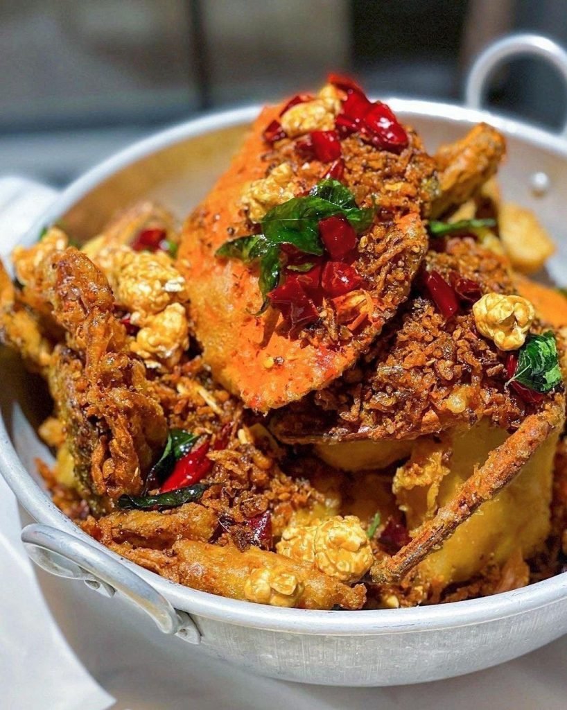 A close-up of a signature dish from Dancing Crab