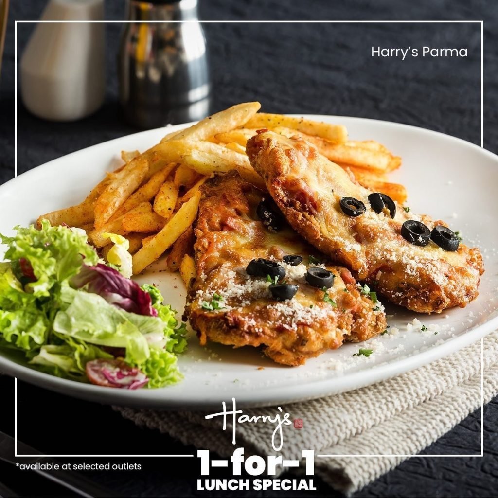 Promotional image for Harry's HarbourFront displaying their 'Harry's Parma' dish
