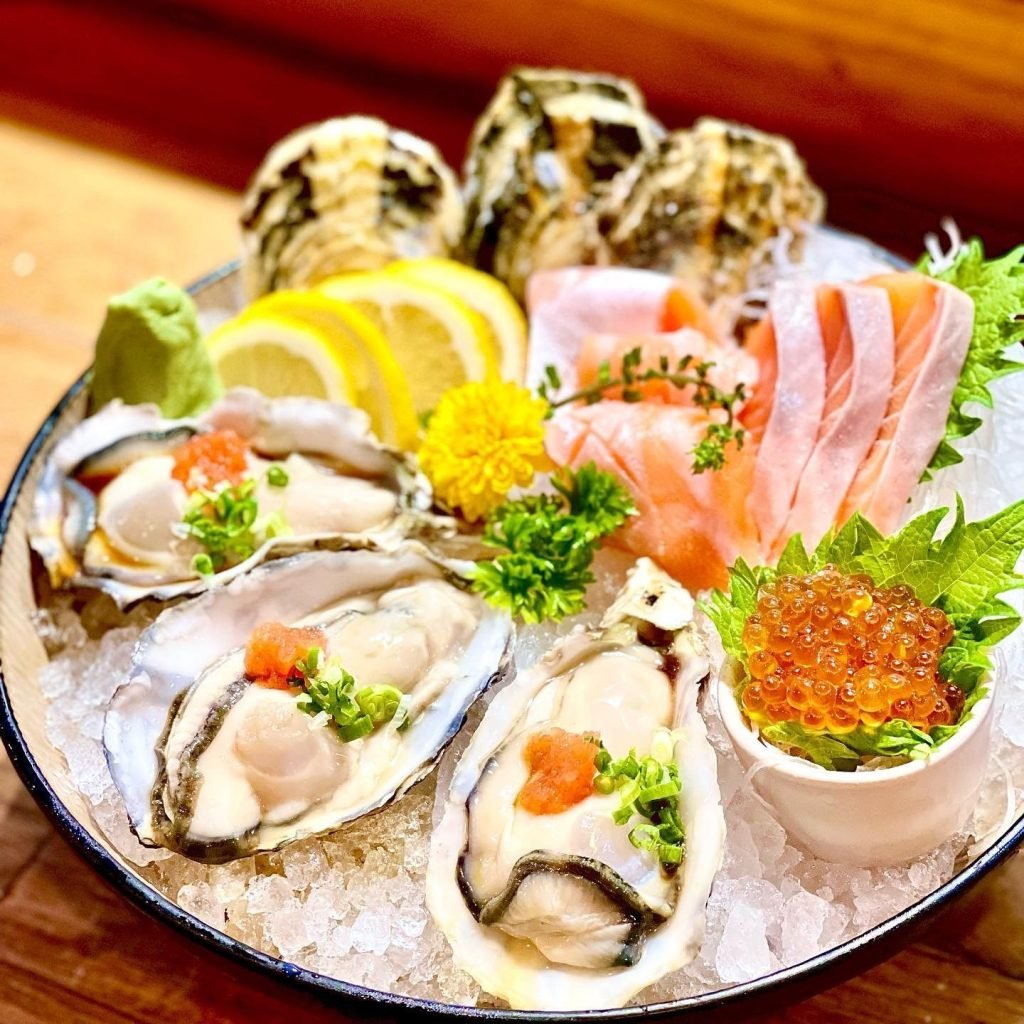 Close-up of a Japanese seafood platter from Shin-Kushiya Vivocity