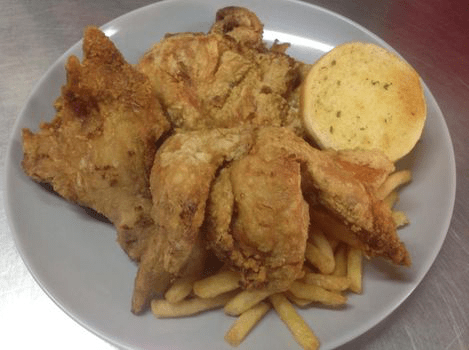 picture of friend chicken with fries and bun