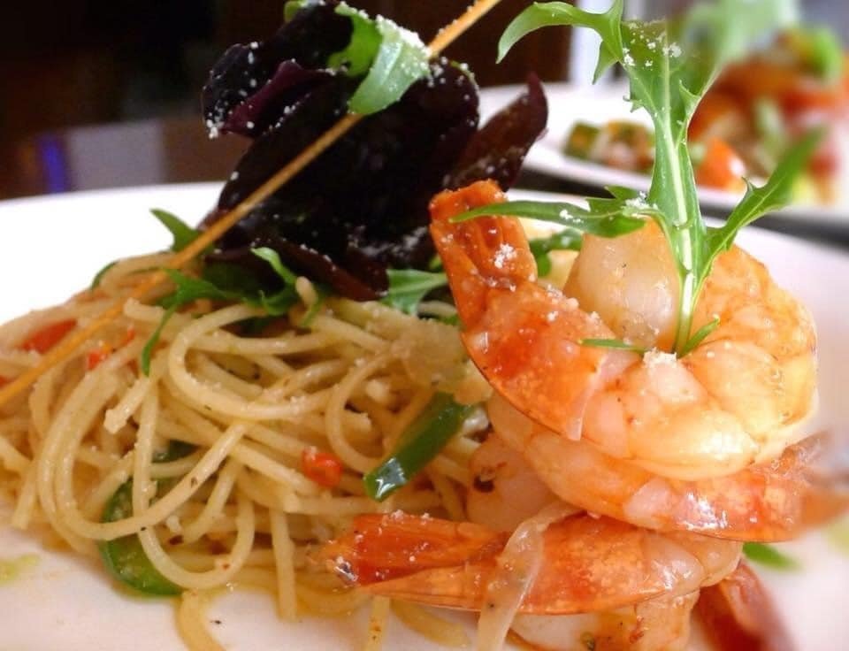 Close-up of Prawn Aglio e Olio from Aglio Olio Bistro