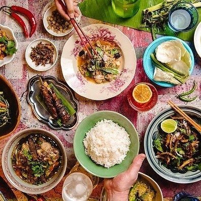 Vibrant overhead shot of a Thai food feast from Global Kitchen