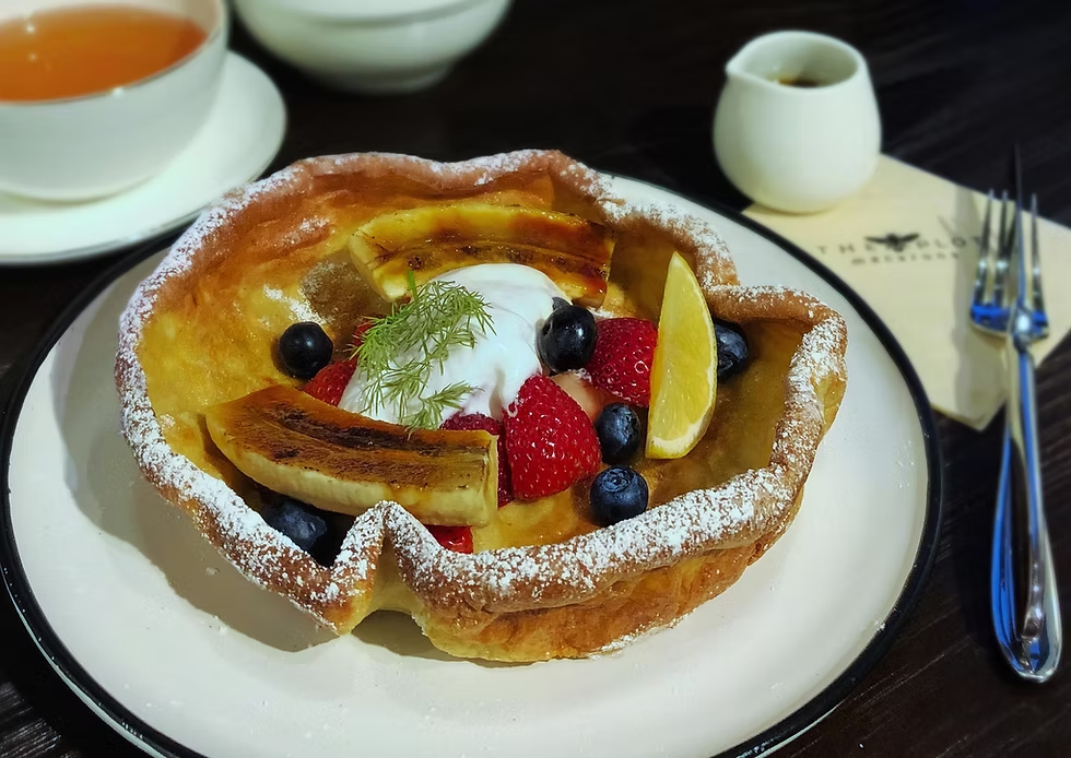 Dutch baby pancake with fruit cream