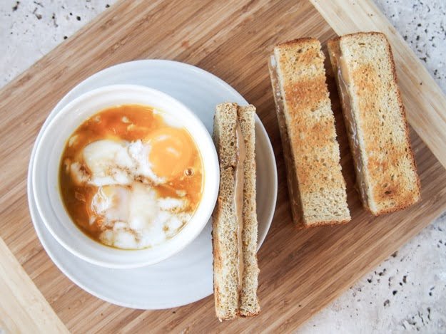 kaya toast with a bowl of soft boiled eggs