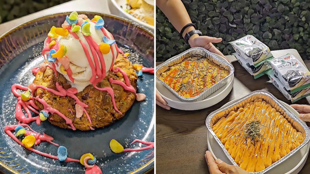 large cookie with ice cream topping and cheesy snack
